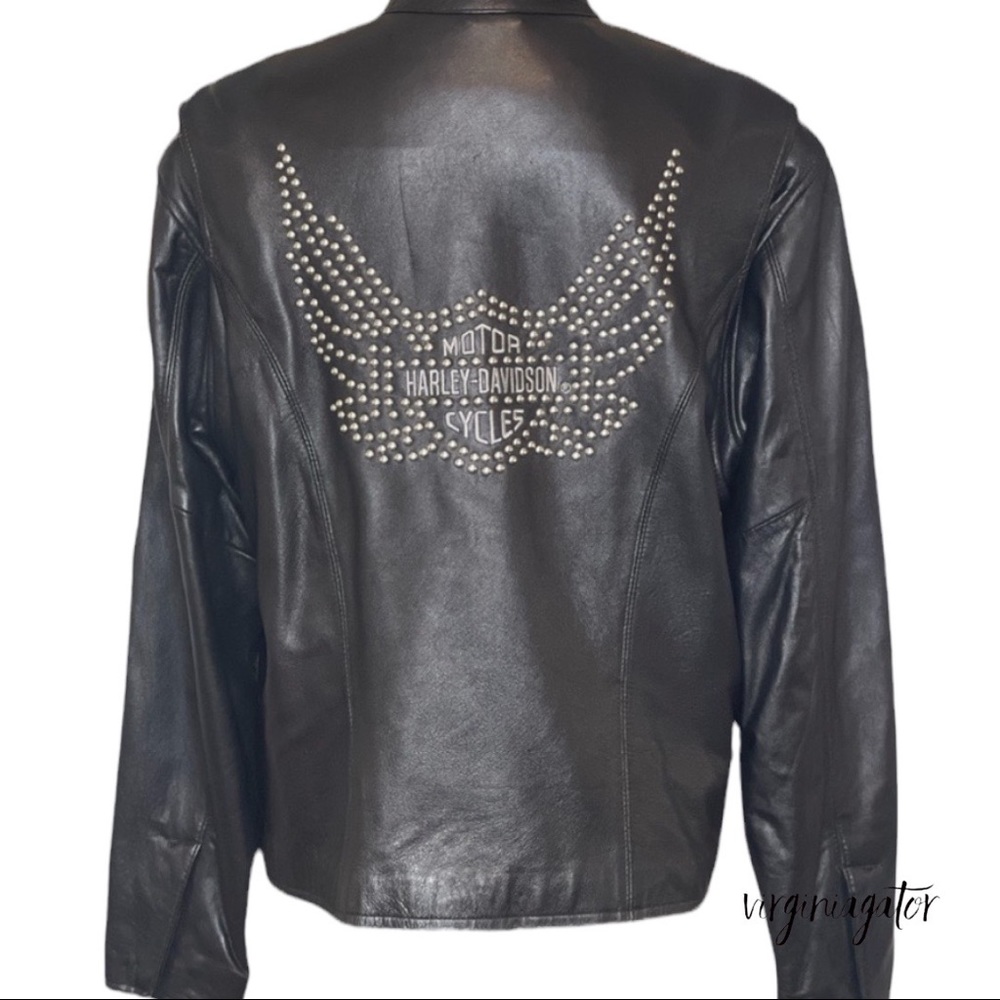 Harley Davidson Authentic Studded Bar and Shield Black Leather Moto Biker Jacket